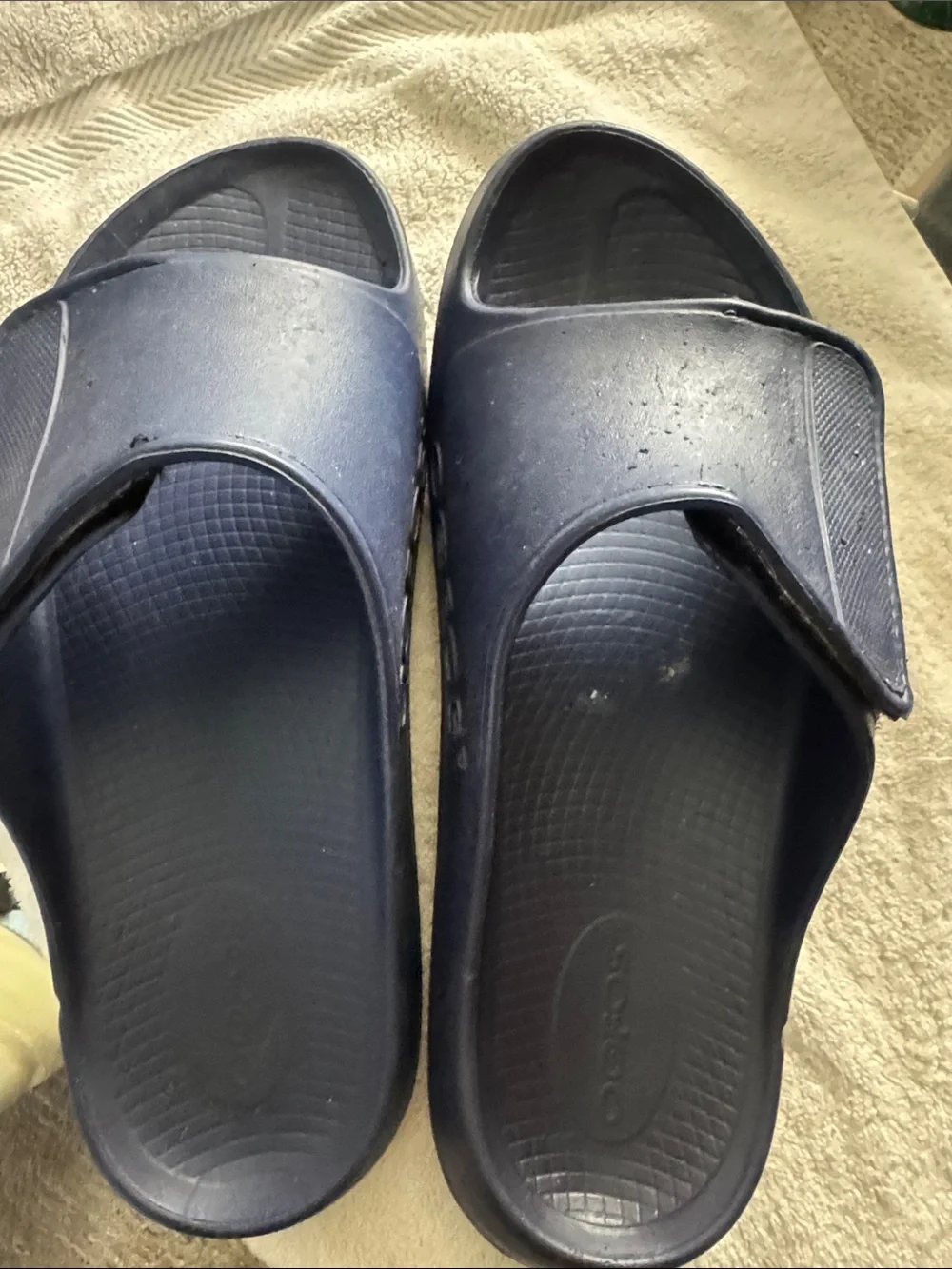 Oofos Men's Adjustable Recovery Slide Sandals -  Size 15 Navy Blue